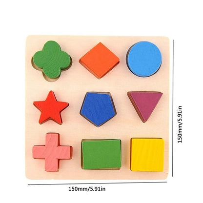 Wooden Geometric Montessori Shape & Fraction Puzzle