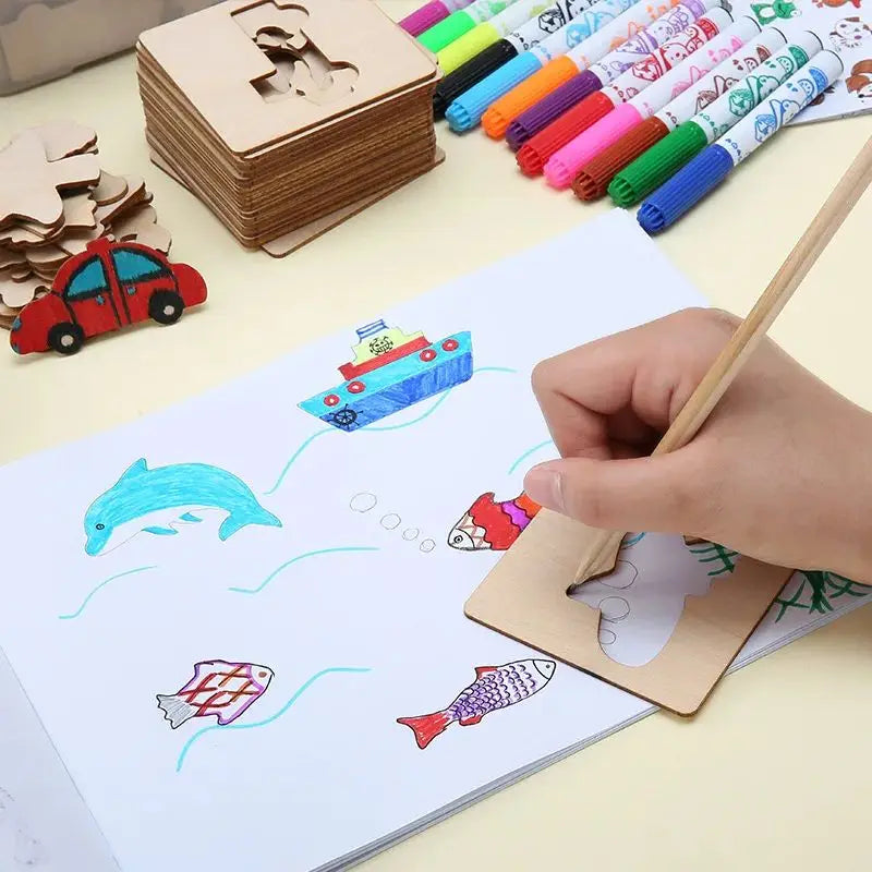 Wooden Drawing Stencils Kit for Kids