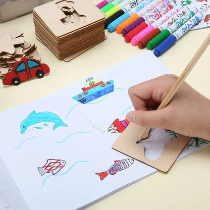 Wooden Drawing Stencils Kit for Kids
