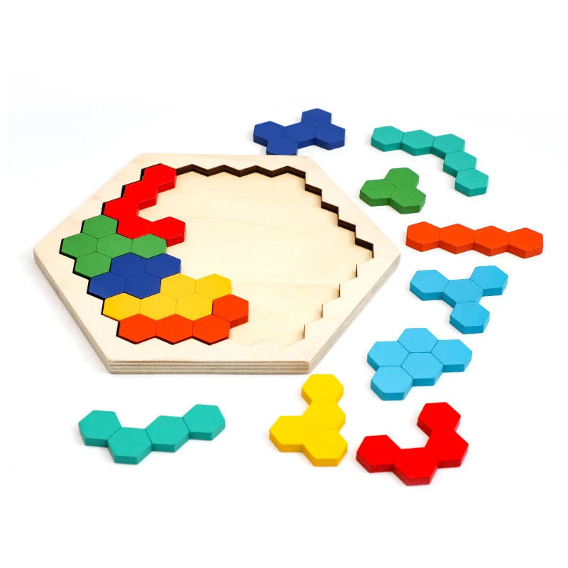 Wooden Hexagon Brain Teaser Puzzle for Kids & Adults