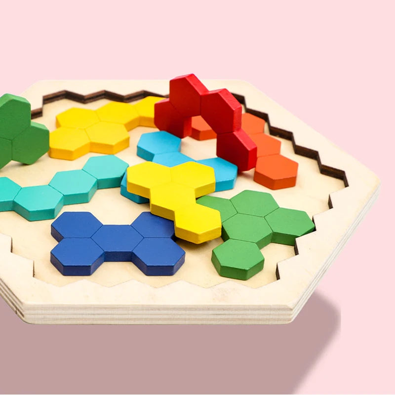Wooden Hexagon Brain Teaser Puzzle for Kids & Adults