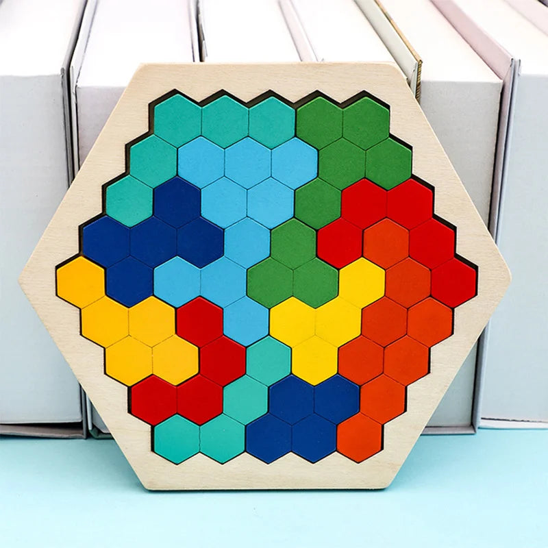 Wooden Hexagon Brain Teaser Puzzle for Kids & Adults