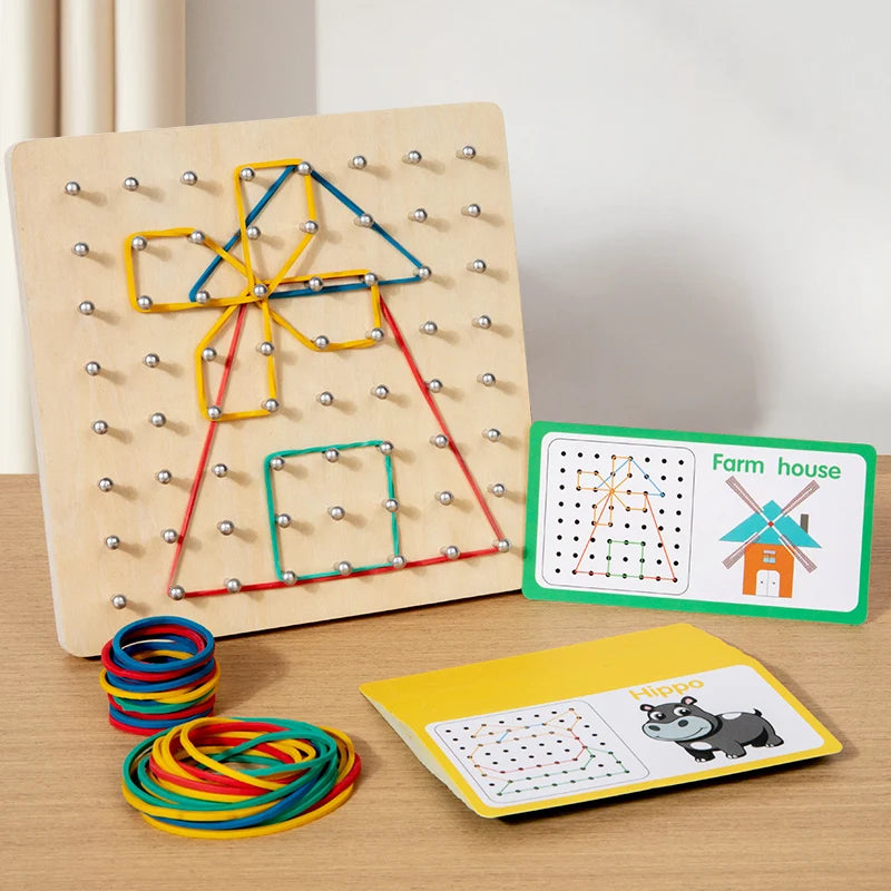 Wooden Geoboard Nail Board with Cards