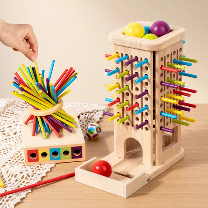 Educational 3-in-1 Wooden Stick Drawing Tower Set (Color Sorting & Balance Play), Ages 3+