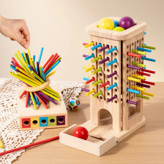 Educational 3-in-1 Wooden Stick Drawing Tower Set (Color Sorting & Balance Play), Ages 3+