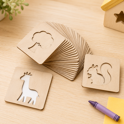 Wooden Drawing Stencils: A Compact 20-Piece Set for Trace-and-Color Play